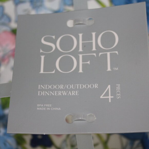 Soho Loft Blue Pink Flower Floral Scalloped Melamine 8" Soup Bowl Set of 4 NWT - Picture 2 of 6